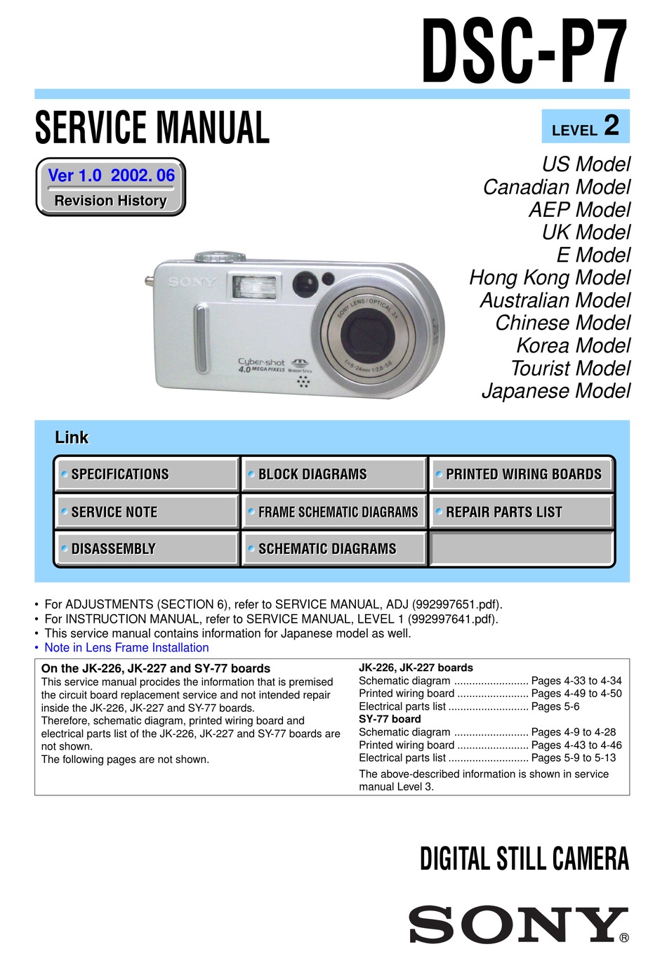 SONY CYBER-SHOT DSC-P7 SERVICE MANUAL Pdf Download | ManualsLib