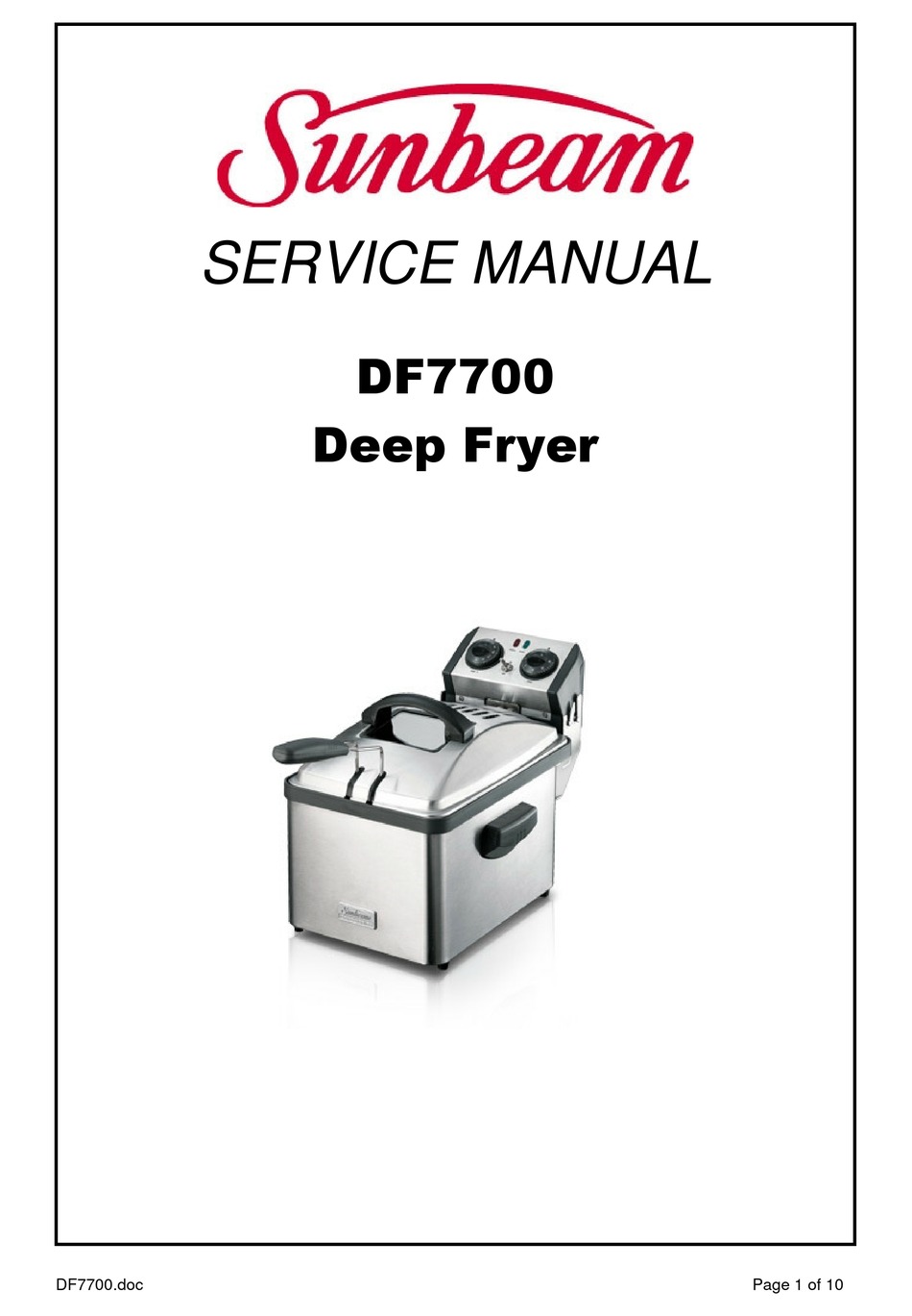 SUNBEAM DF7700 SERVICE MANUAL Pdf Download ManualsLib