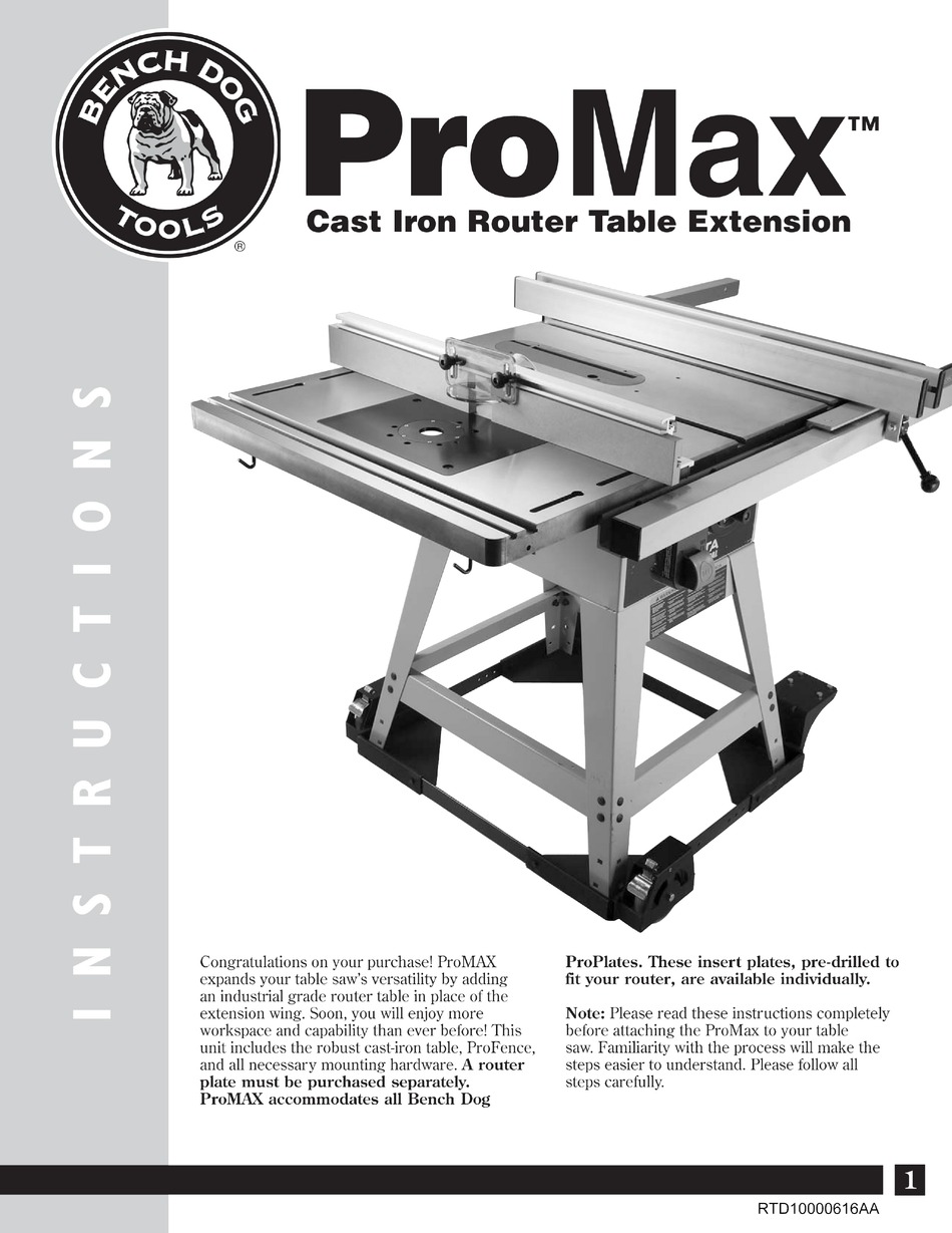 Bench Dog Tools Promax Instructions Manual Pdf Download Manualslib