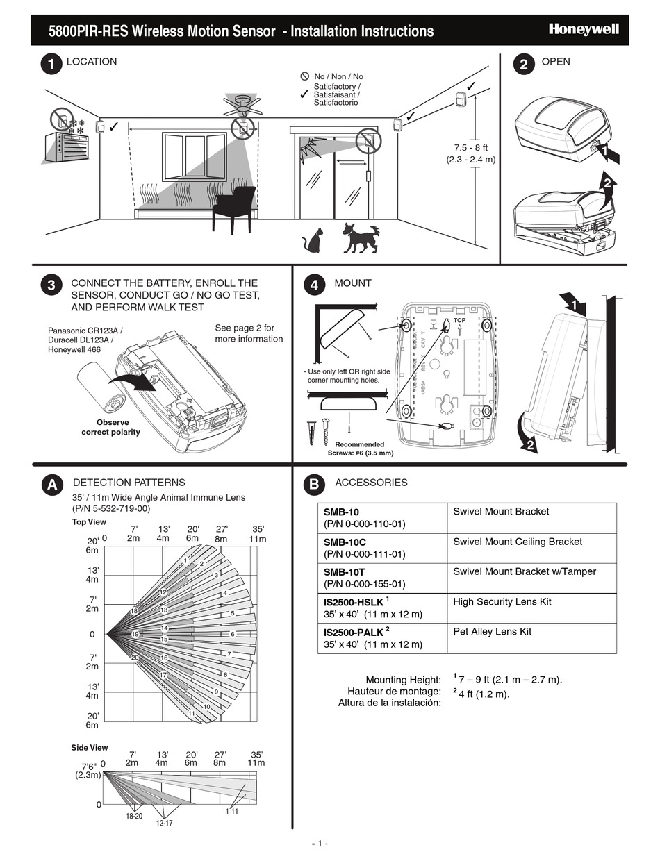 Honeywell 5800pir Res Installation Instructions Pdf Download Manualslib