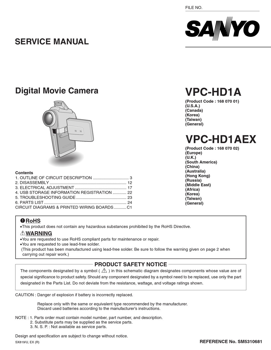 SANYO VPC-HD1A SERVICE MANUAL Pdf Download | ManualsLib