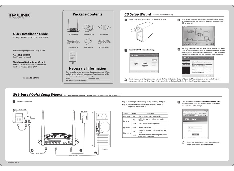 TP-LINK TD-W8960N QUICK INSTALLATION MANUAL Pdf Download | ManualsLib