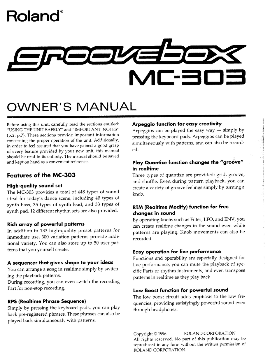 roland groove boxes on Roland Mc 303 Groovebox Owner S Manual Pdf Download Manualslib