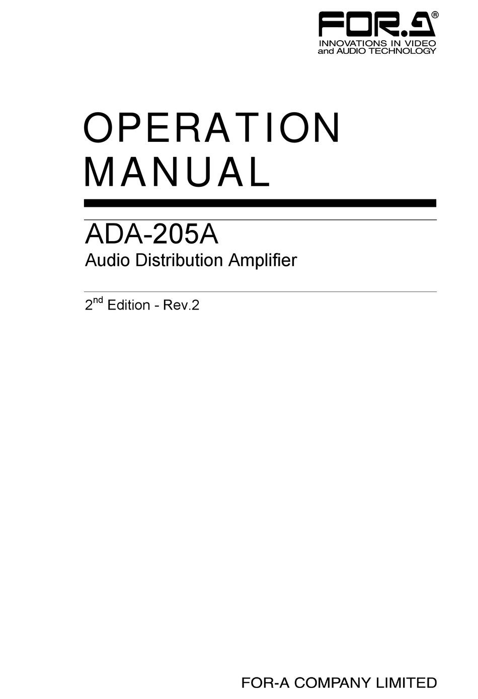 FOR-A ADA+205A OPERATION MANUAL Pdf Download | ManualsLib