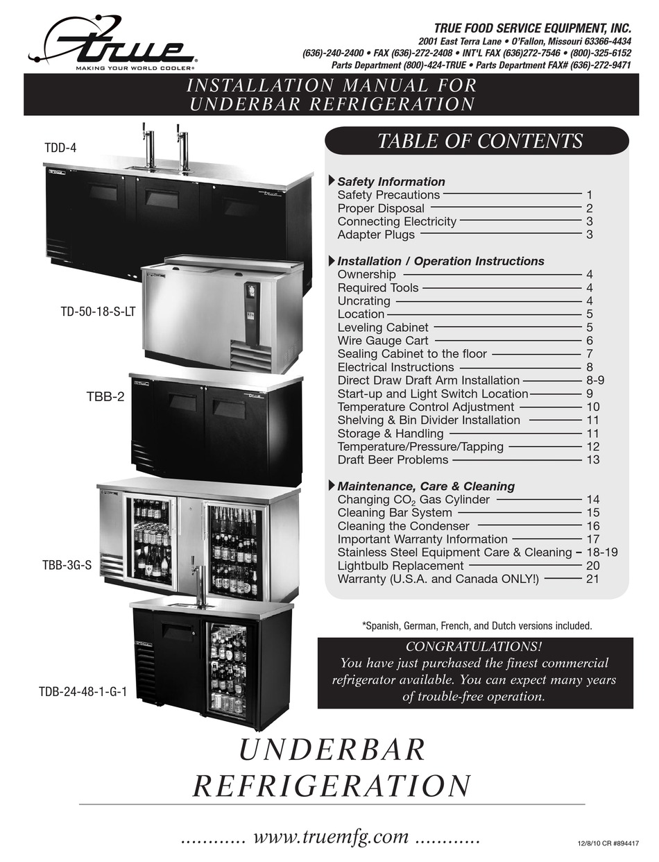 True Td 50 18 S Lt Installation Manual Pdf Download Manualslib