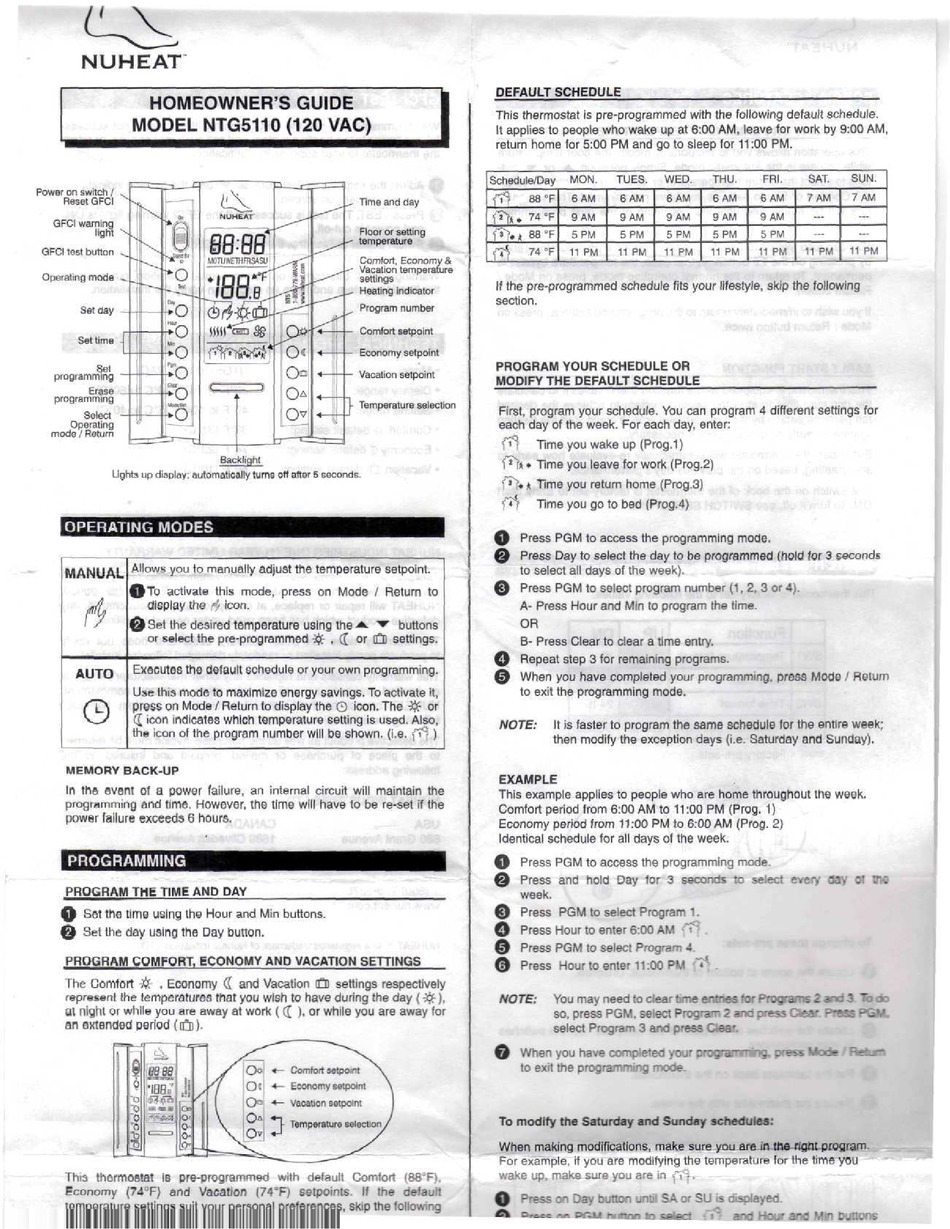 NUHEAT NTG5110 HOMEOWNER