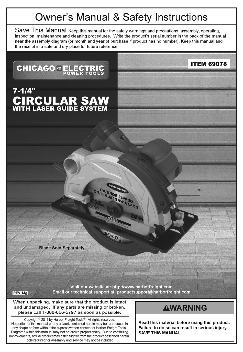 CHICAGO ELECTRIC 69078 OWNER'S MANUAL & SAFETY INSTRUCTIONS Pdf