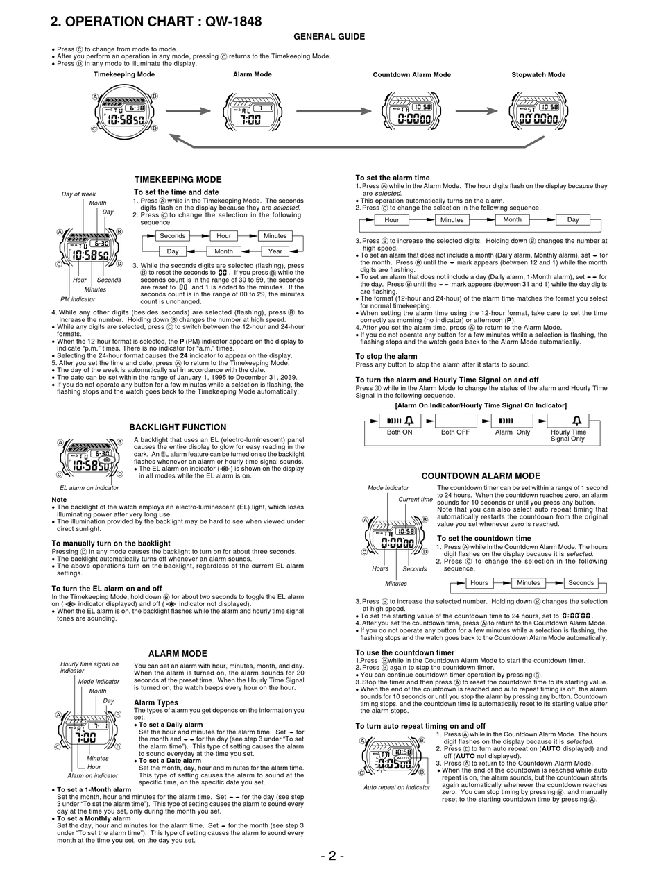 CASIO QW-1848 GENERAL MANUAL Pdf Download | ManualsLib