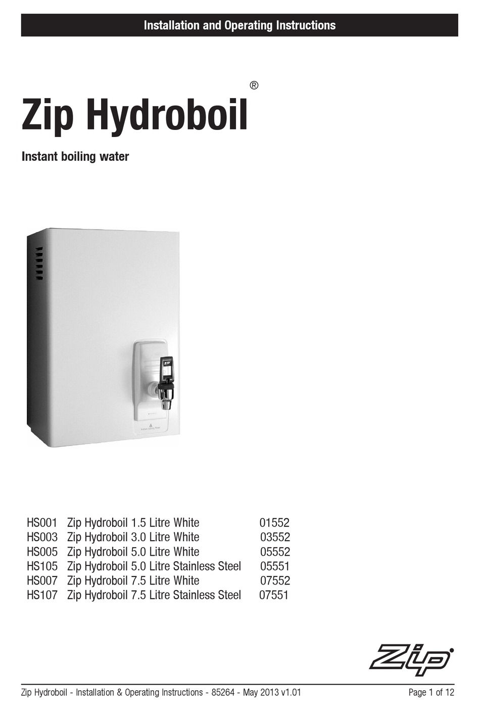 Zip Hydroboil Hs001 Operating Instructions Manual Pdf Download Manualslib