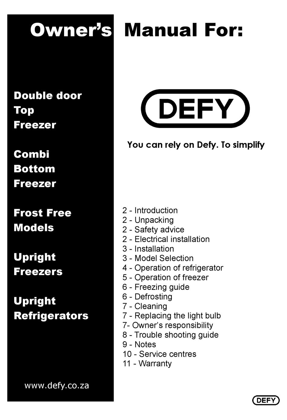 defy double door fridge settings