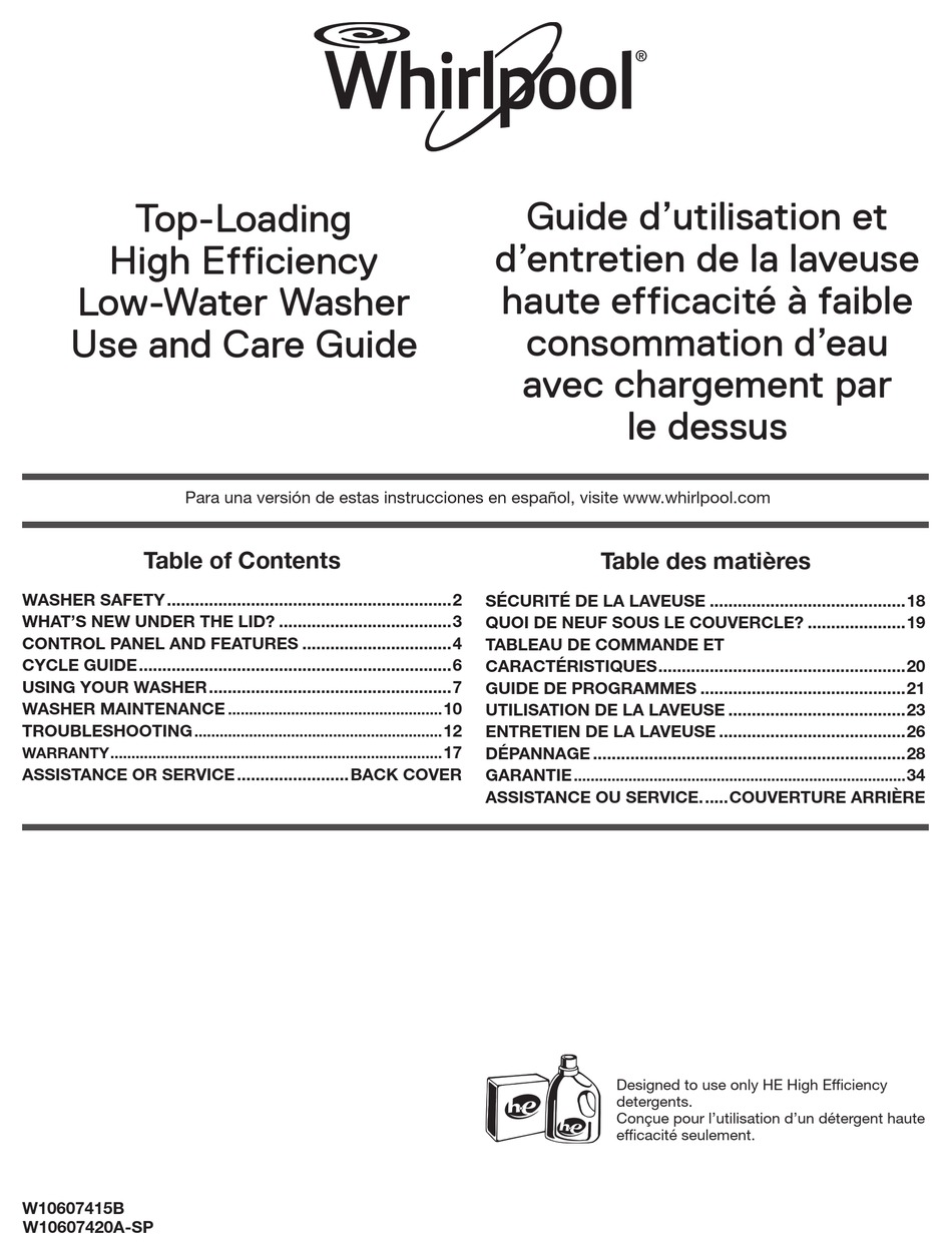 WHIRLPOOL WTW5000DW USE AND CARE MANUAL Pdf Download | ManualsLib