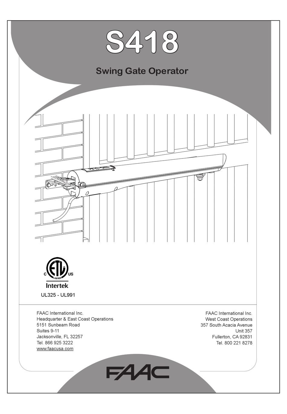 FAAC S418 USER MANUAL Pdf Download ManualsLib