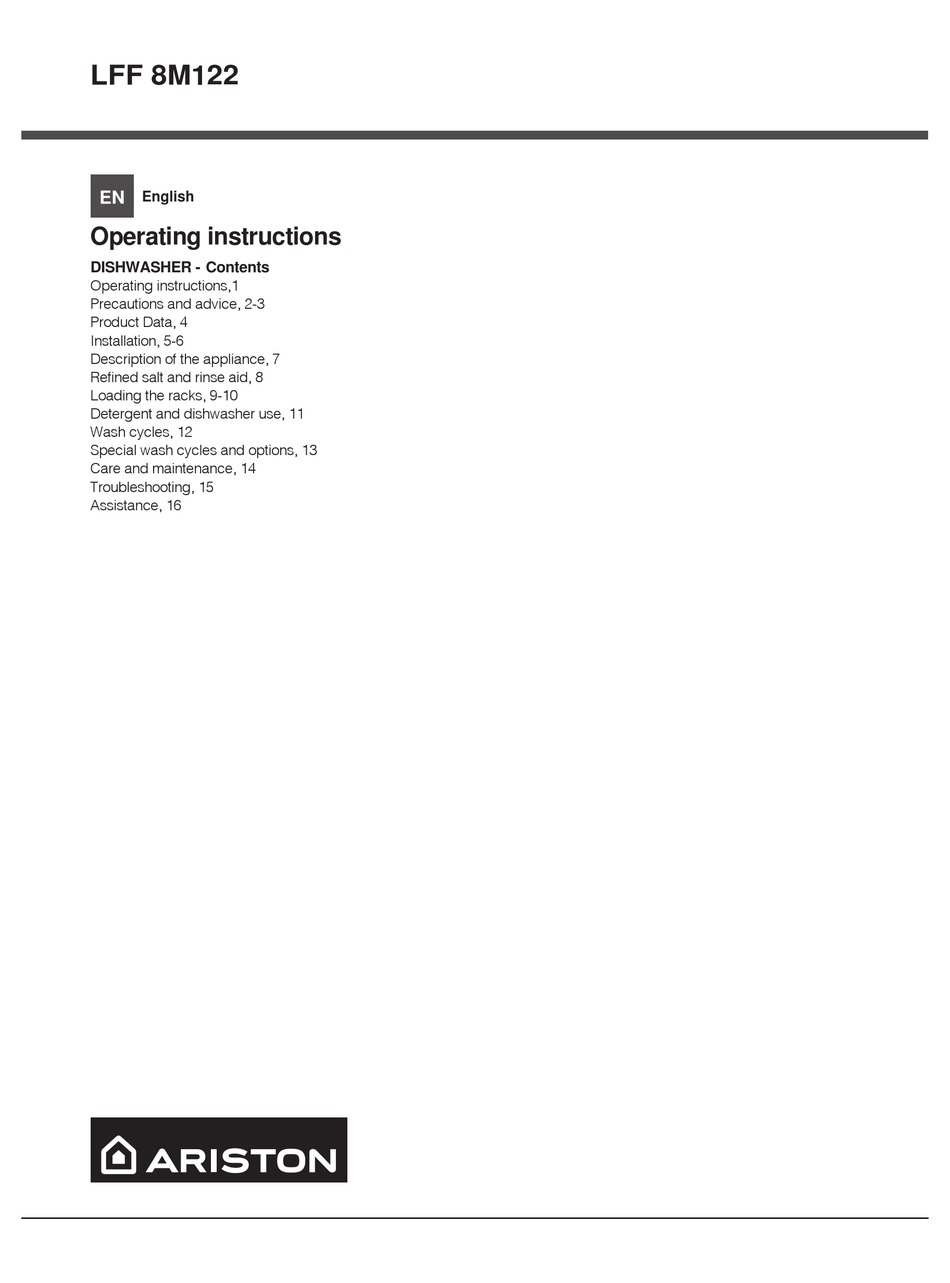 Ariston Lff 8m122 Operating Instructions Manual Pdf Download Manualslib