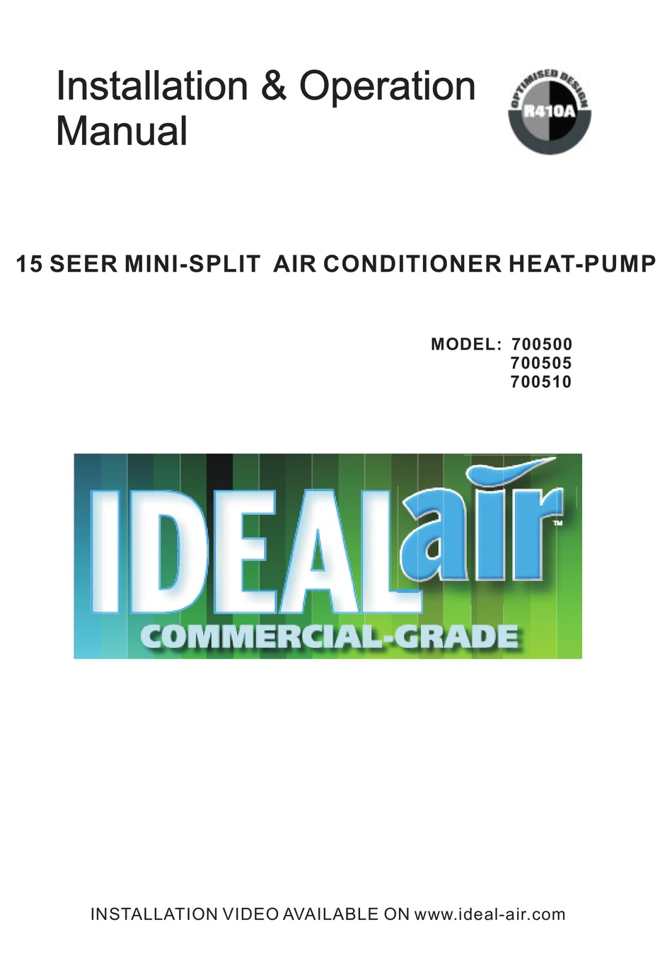 IDEAL AIR 700500 INSTALLATION & OPERATION MANUAL Pdf Download ManualsLib