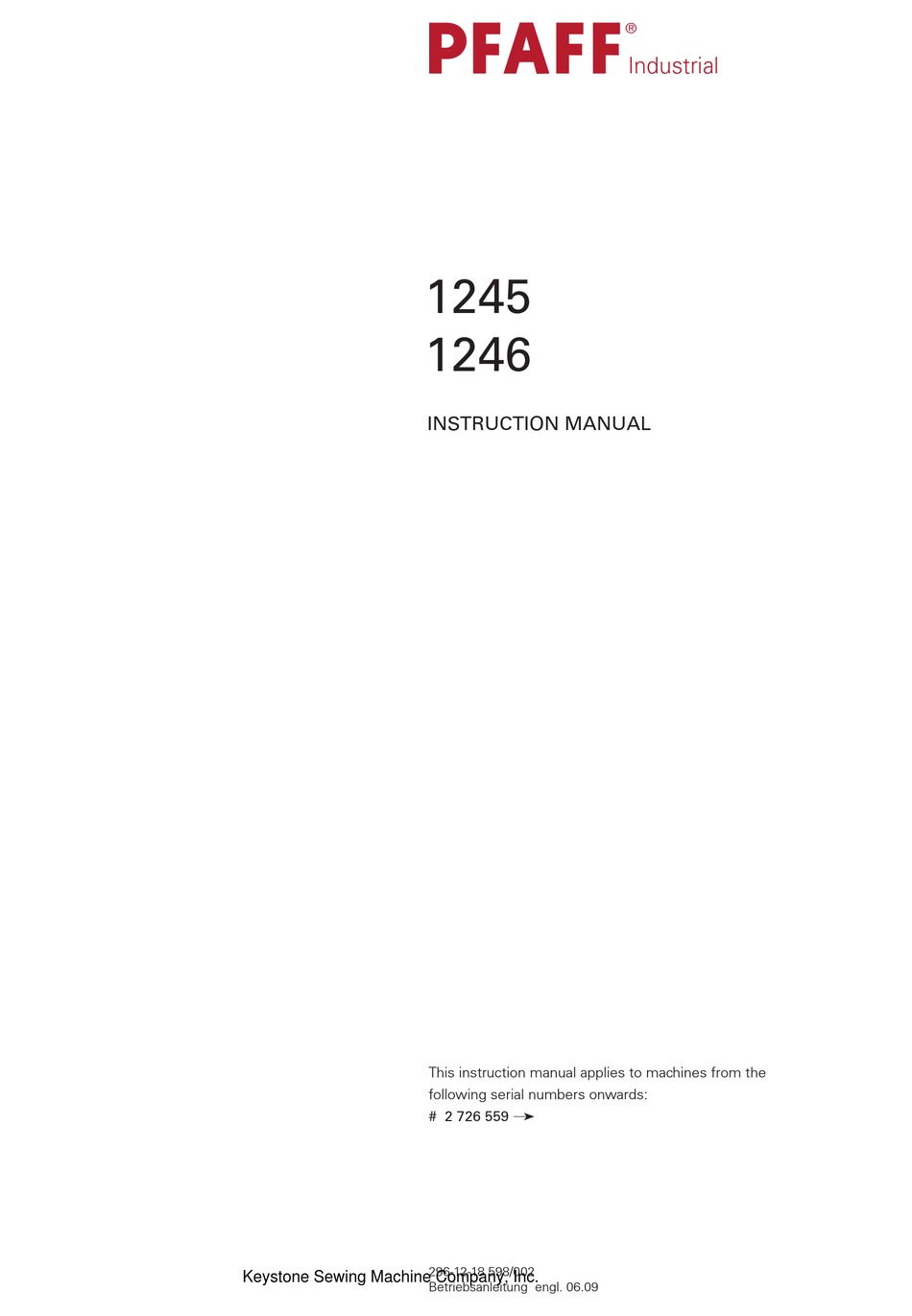 Pfaff 245 1245 Industrial Sewing Machine Instruction Manual 