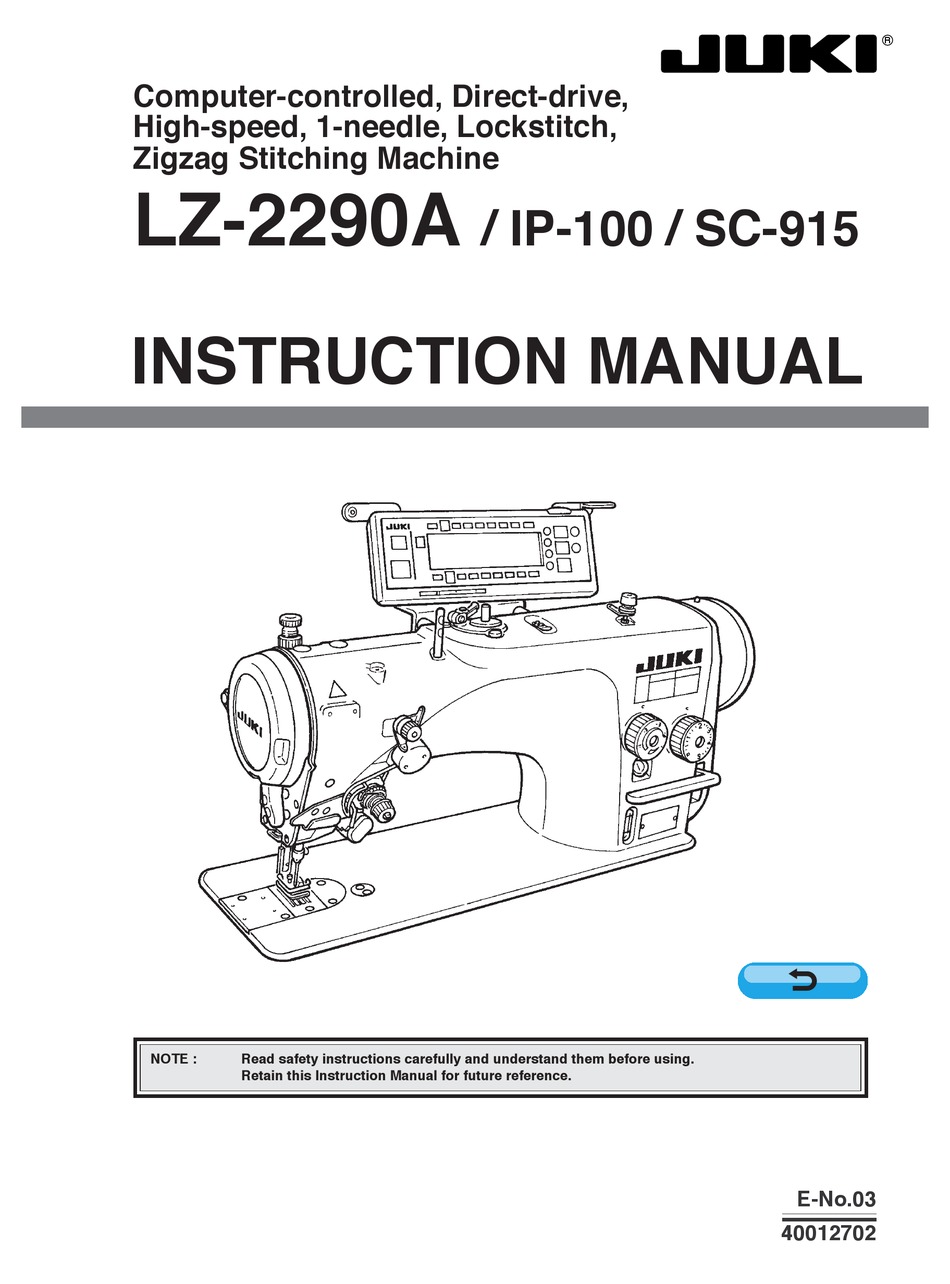 JUKI LZ2290A INSTRUCTION MANUAL Pdf Download ManualsLib