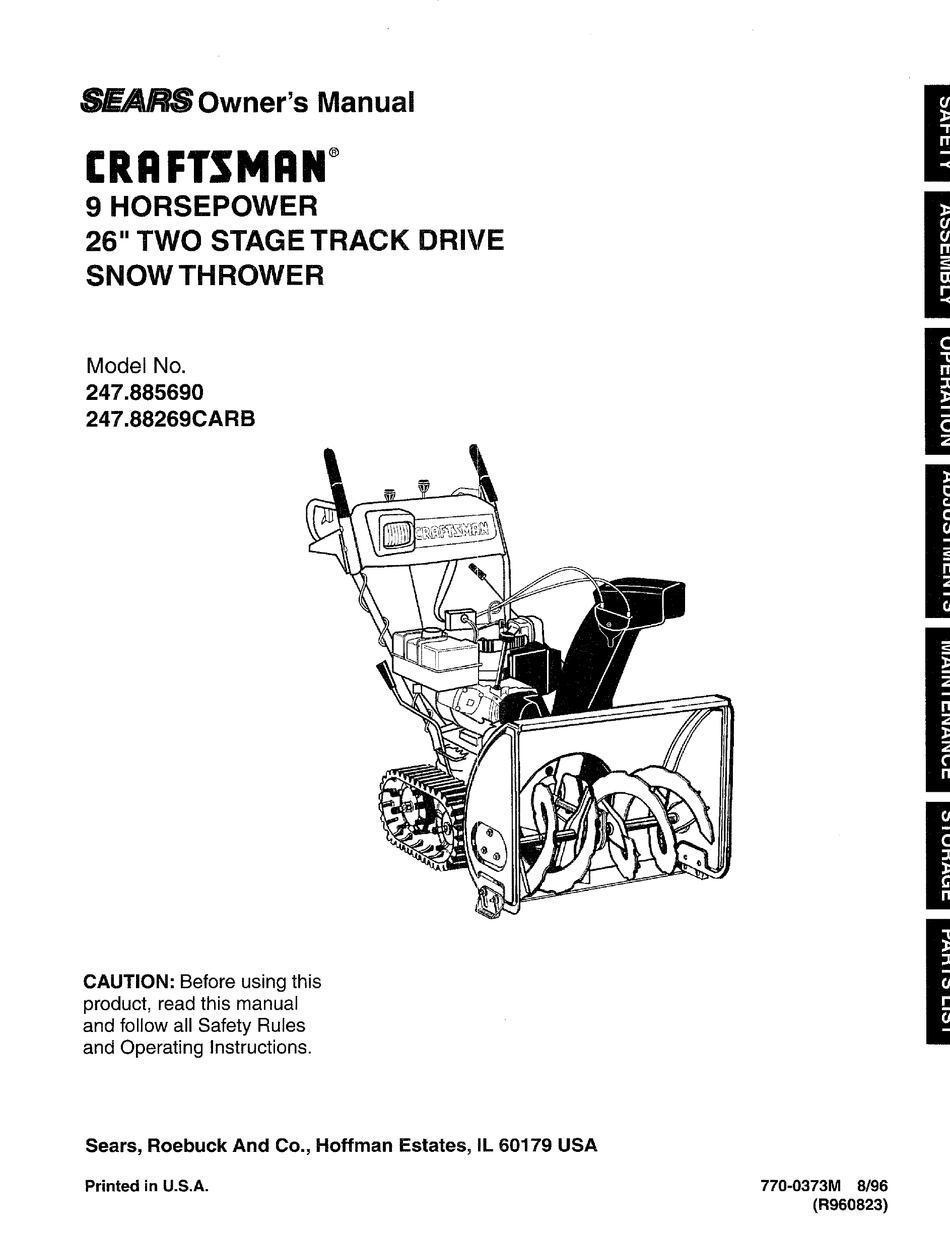 CRAFTSMAN SEARS 247.885690 OWNER'S MANUAL Pdf Download | ManualsLib