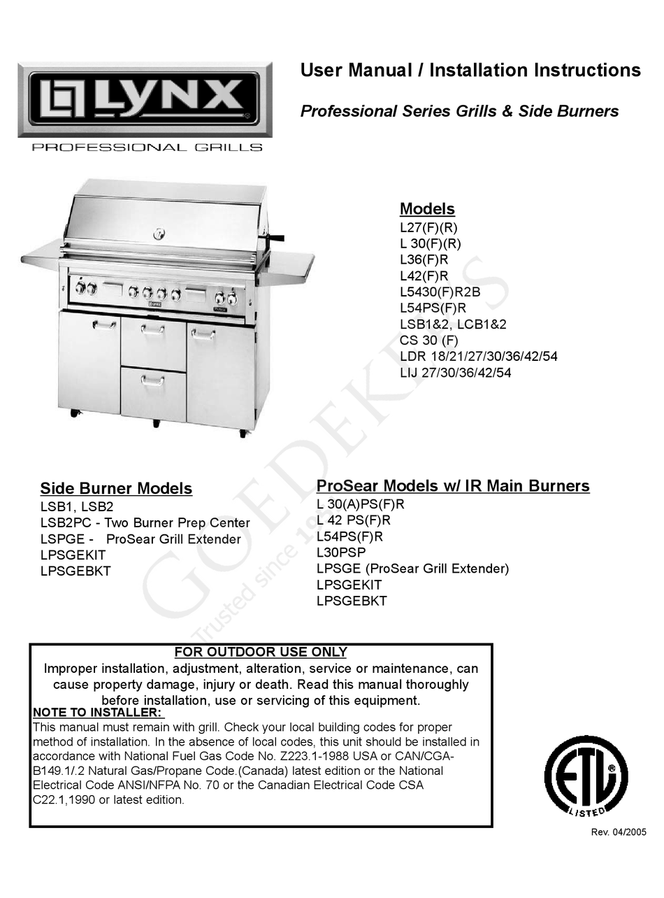 LYNX L27 USER'S MANUAL & INSTALLATION INSTRUCTIONS Pdf Download