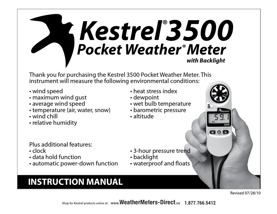 Kestrel 3500 Instruction Manual Pdf Download Manualslib