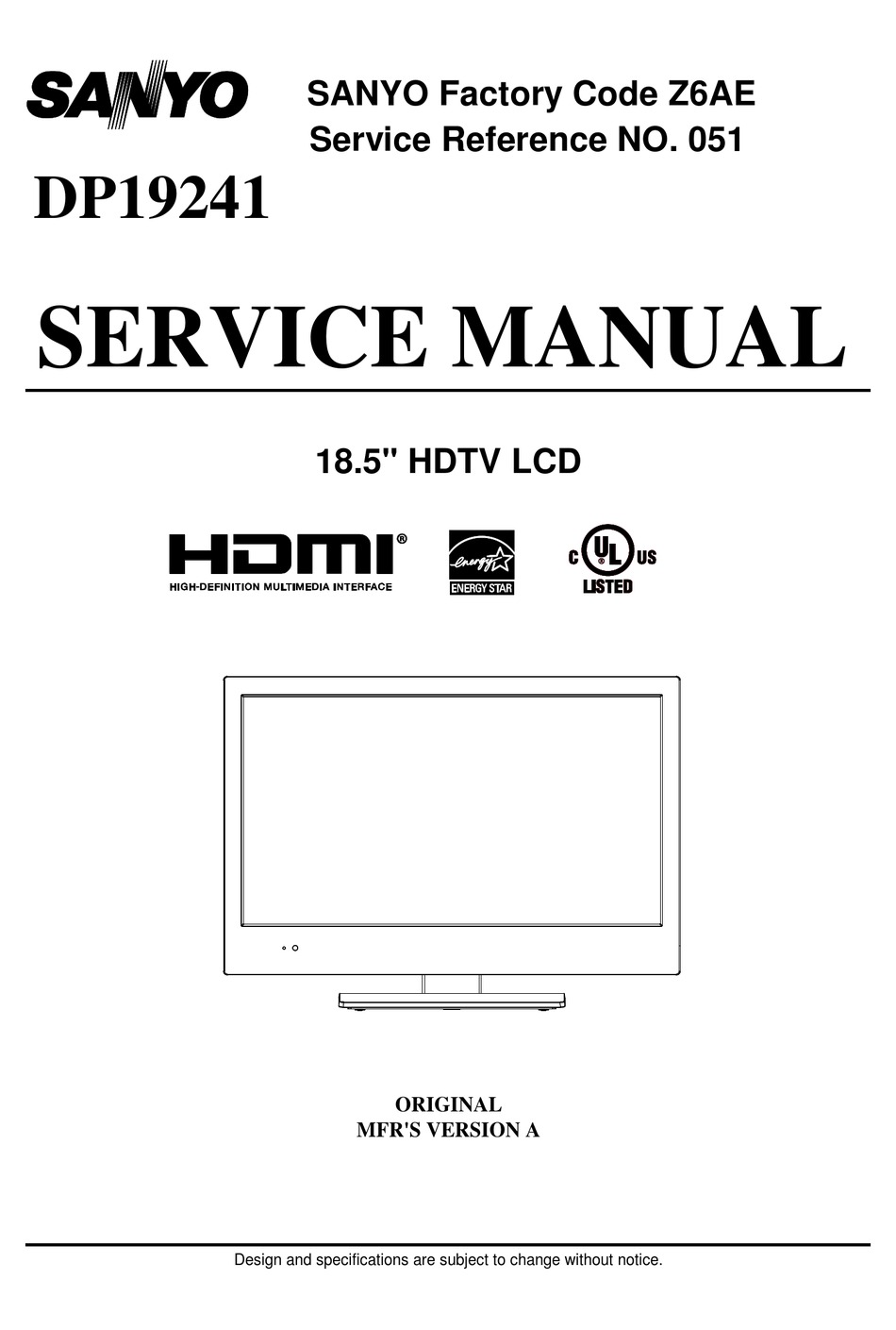 SANYO DP19241 SERVICE MANUAL Pdf Download | ManualsLib