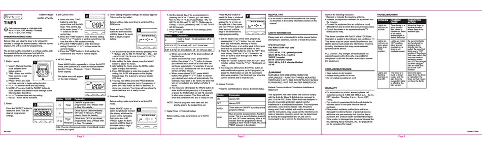 UTILITECH TM-074 OPERATING INSTRUCTIONS Pdf Download | ManualsLib