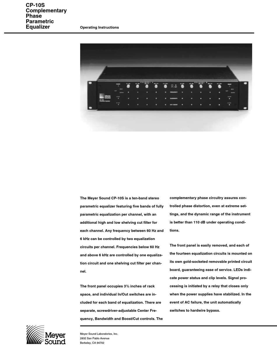 MEYER SOUND CP-10S OPERATING INSTRUCTIONS MANUAL Pdf Download