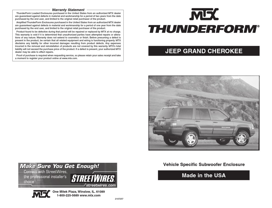MTX THUNDERFORM JEEP GRAND CHEROKEE USER MANUAL Pdf Download ManualsLib