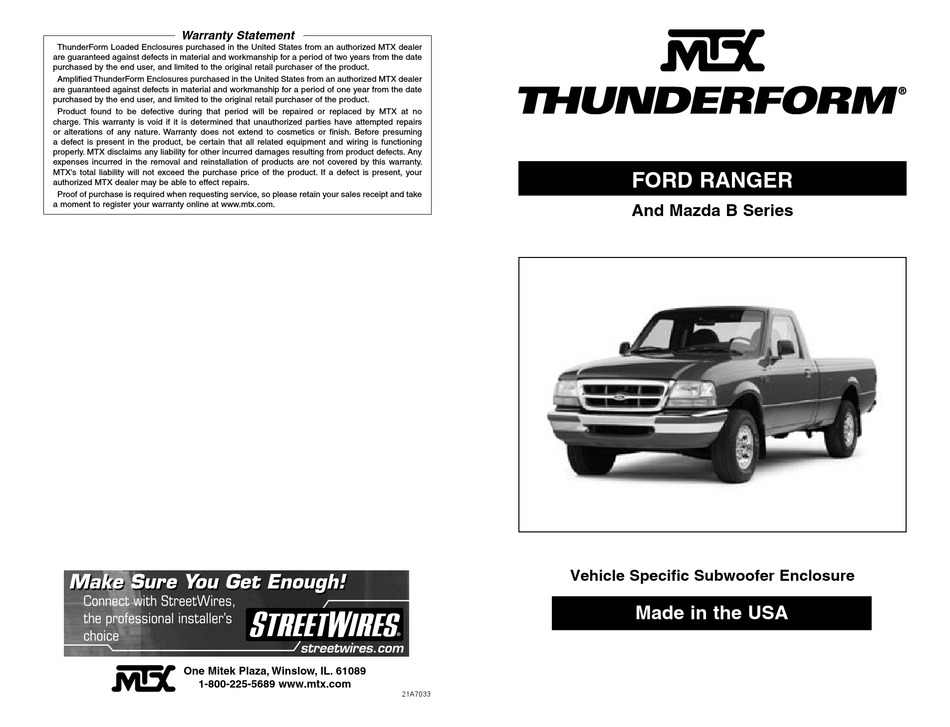 MTX THUNDERFORM FORD RANGER USER MANUAL Pdf Download ManualsLib