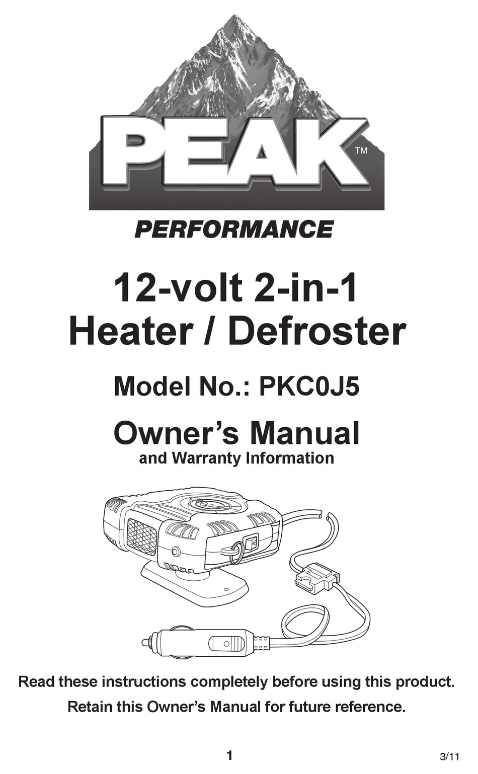 PEAK PERFORMANCE PKC0J5 OWNER'S MANUAL Pdf Download