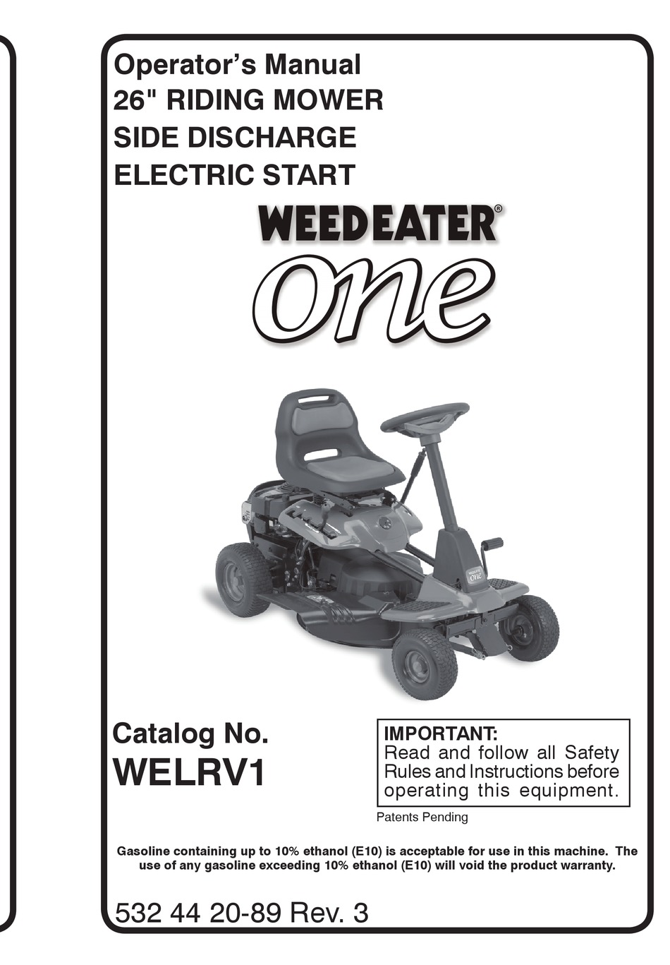 WEED EATER ONE WELRV1 OPERATOR'S MANUAL Pdf Download ManualsLib