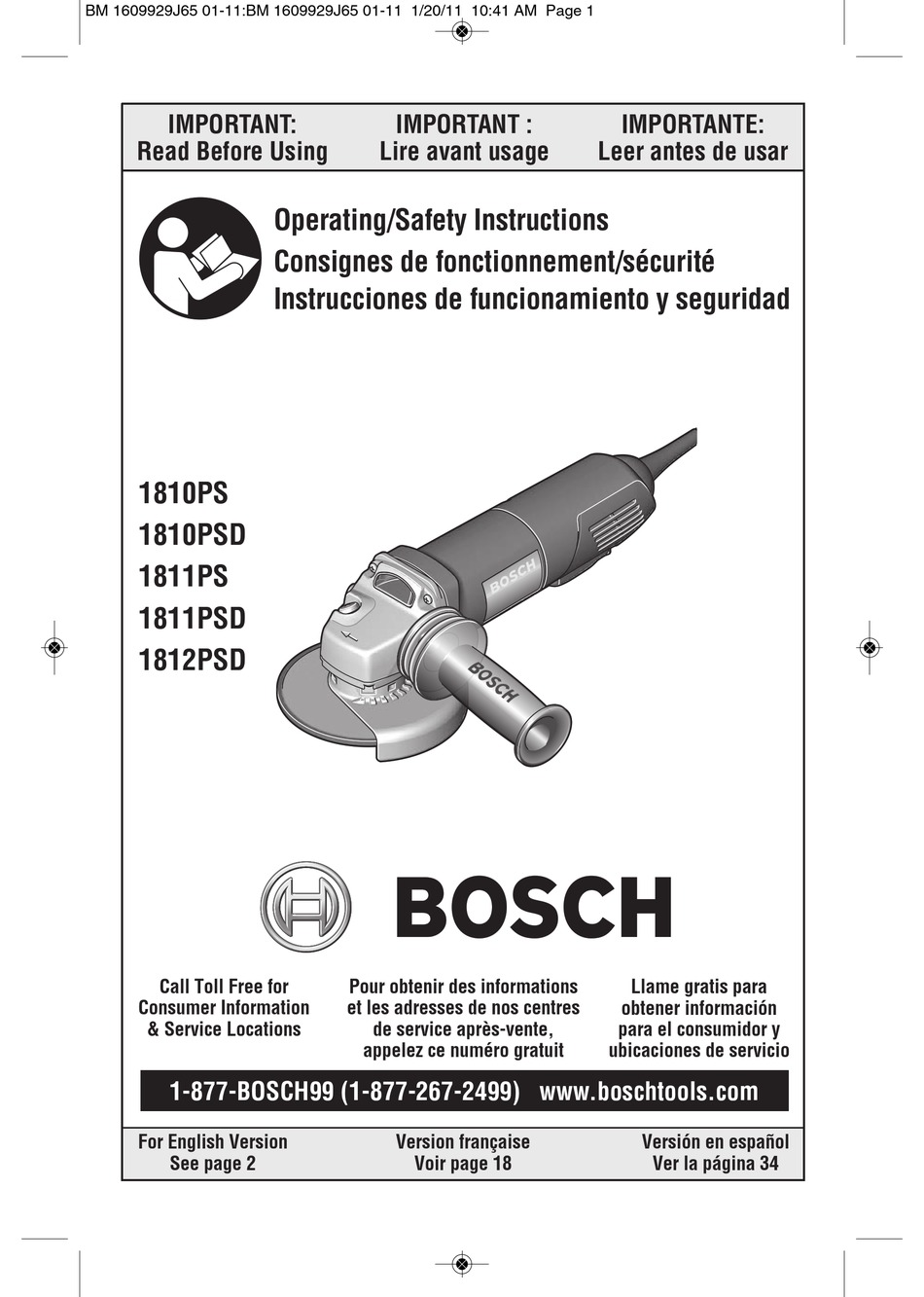 BOSCH 1810PS OPERATING SAFETY INSTRUCTIONS MANUAL Pdf Download