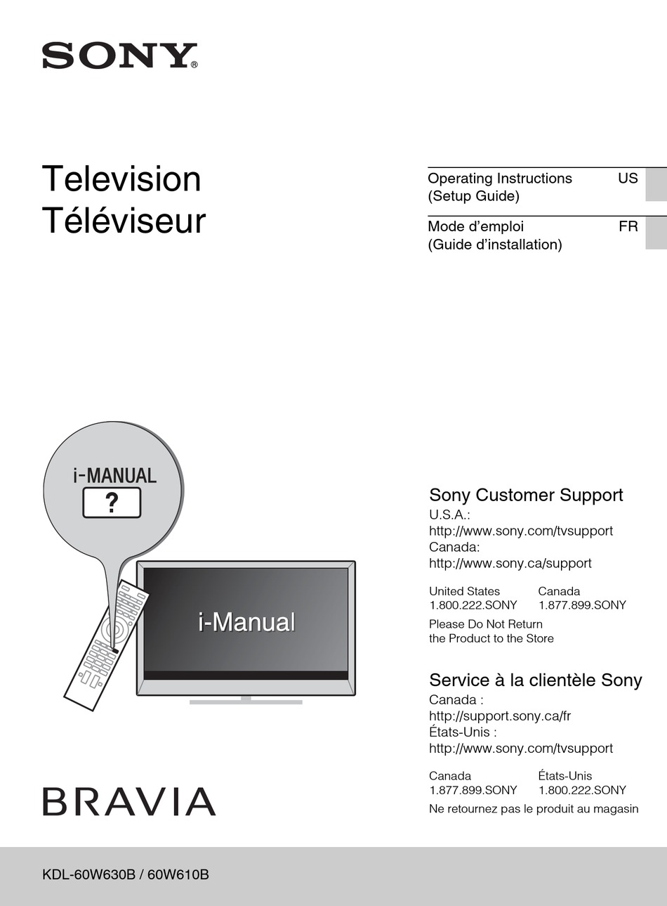 SONY BRAVIA KDL-60W630B OPERATING INSTRUCTIONS /SETUP MANUAL Pdf
