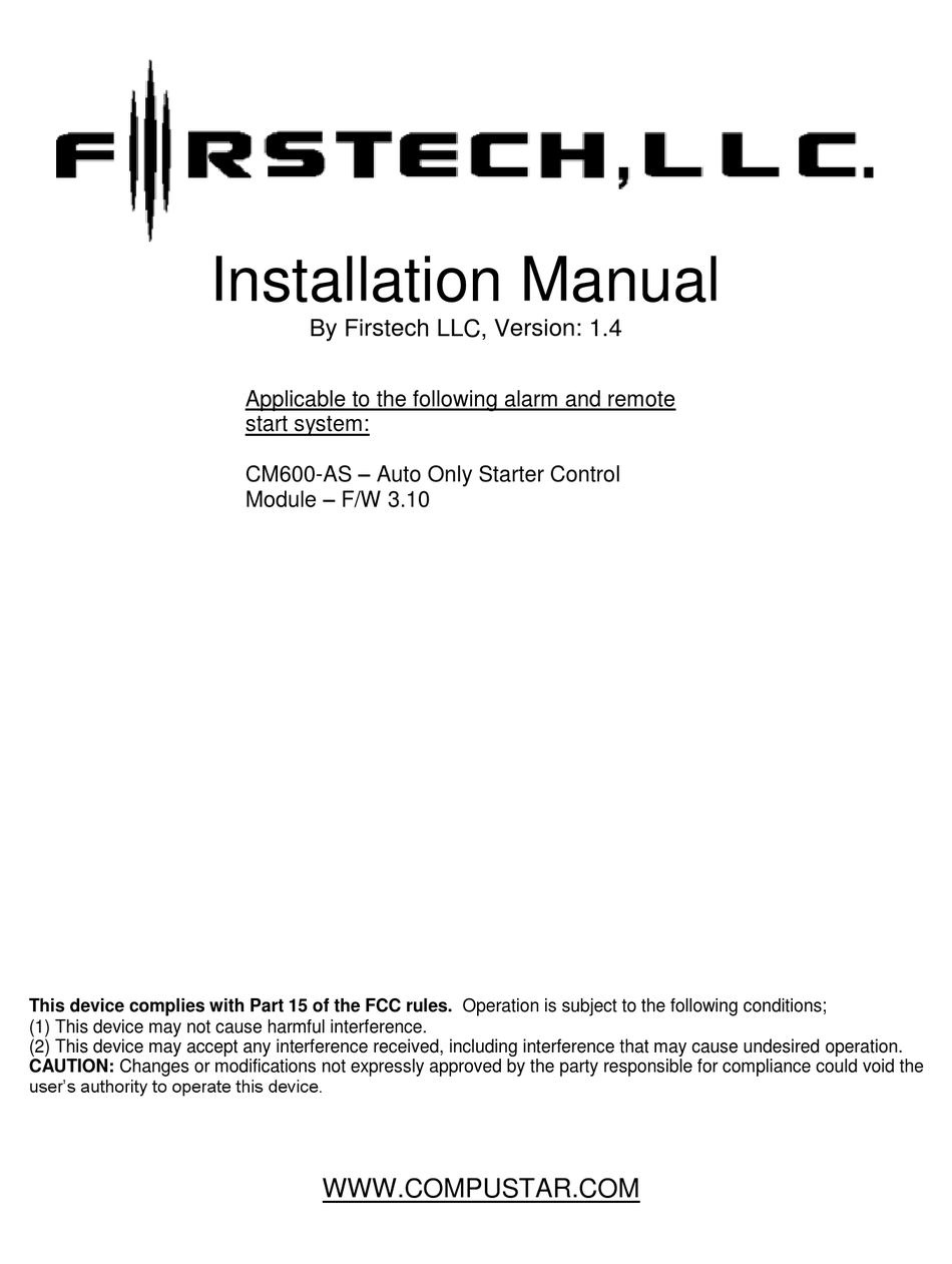 Firstech Cm600 As Installation Manual Pdf Download Manualslib