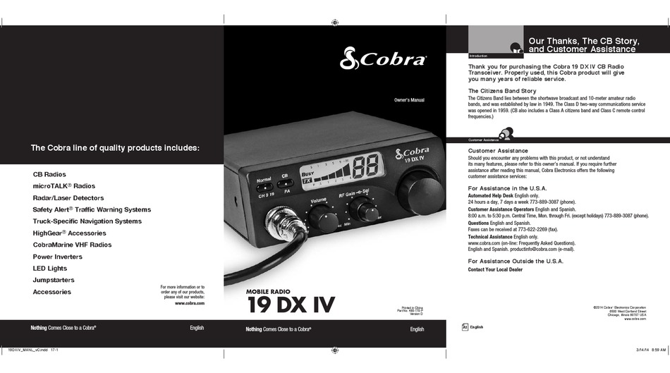 COBRA 19 DX IV OWNER'S MANUAL Pdf Download | ManualsLib