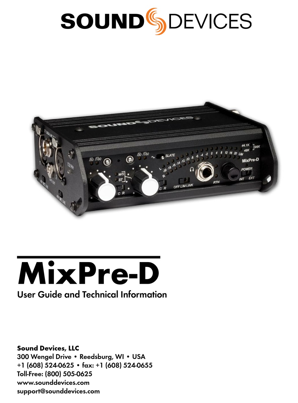 Sound Devices Mixpre D User Manual And Technical Information Pdf Download Manualslib