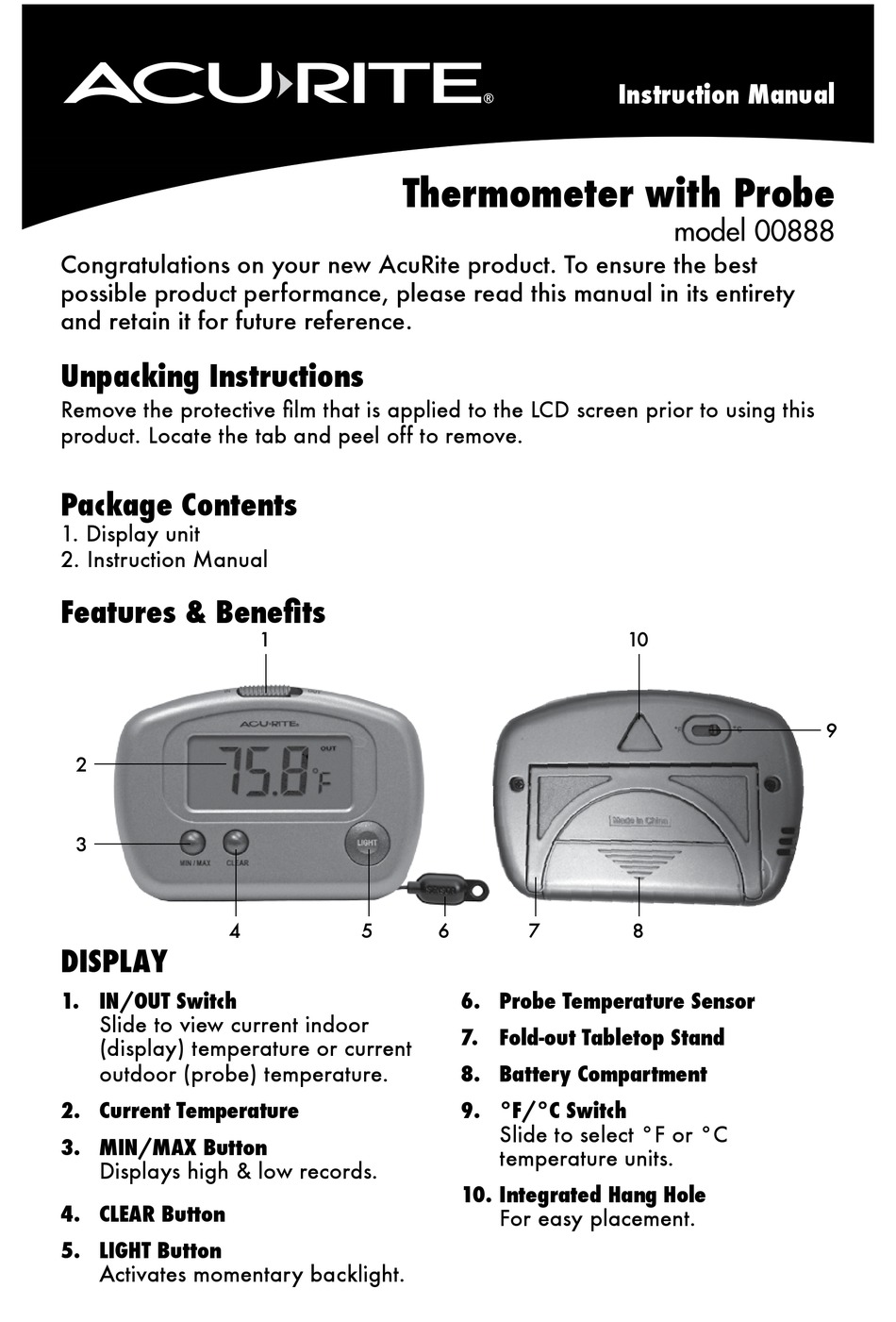 ACURITE 888 INSTRUCTION MANUAL Pdf Download ManualsLib