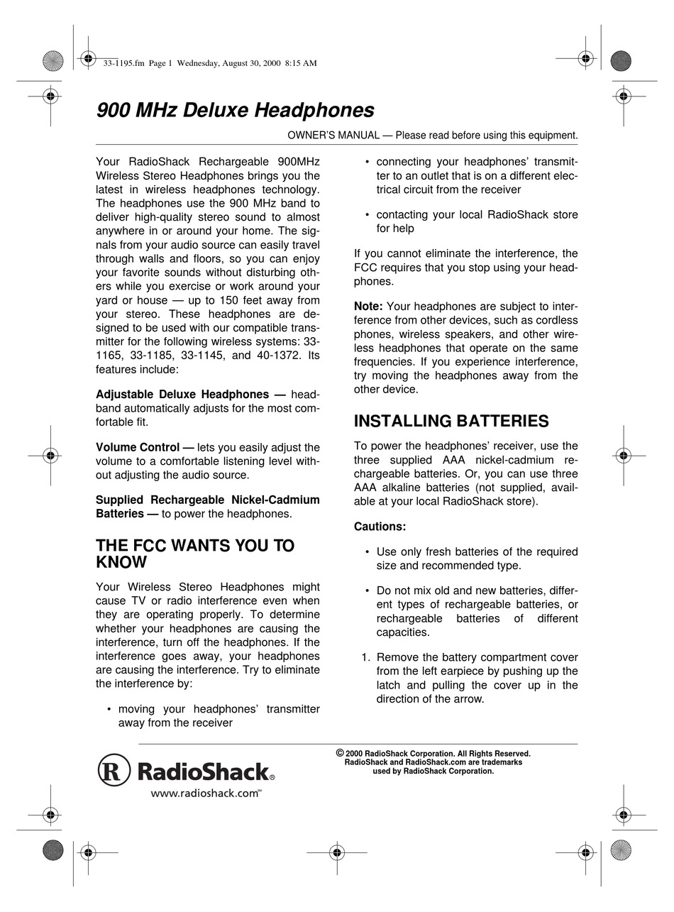 Free Download Radio Shack Wireless Headphones Manual