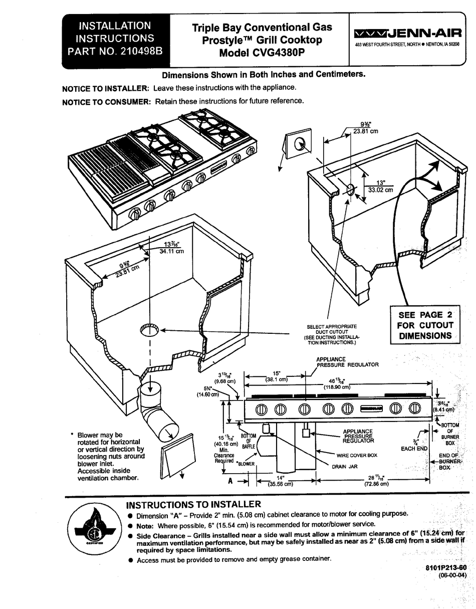 JENNAIR PROSTYLE CVG4380P INSTALLATION INSTRUCTIONS MANUAL Pdf