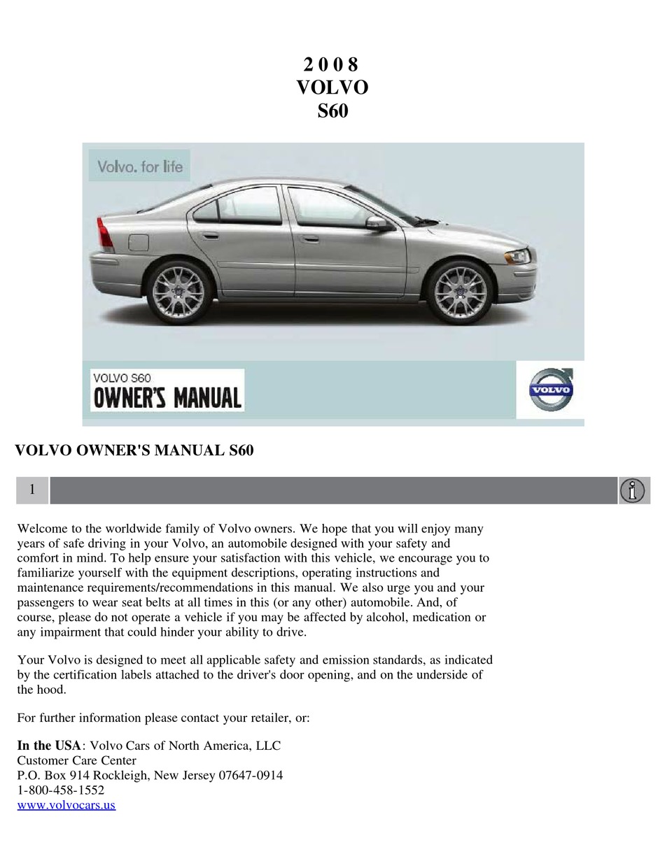 VOLVO S60 OWNER'S MANUAL Pdf Download | ManualsLib