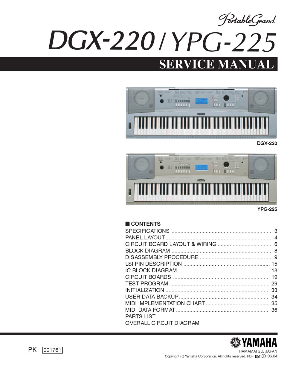 YAMAHA PORTABLE GRAND DGX-220 SERVICE MANUAL Pdf Download | ManualsLib