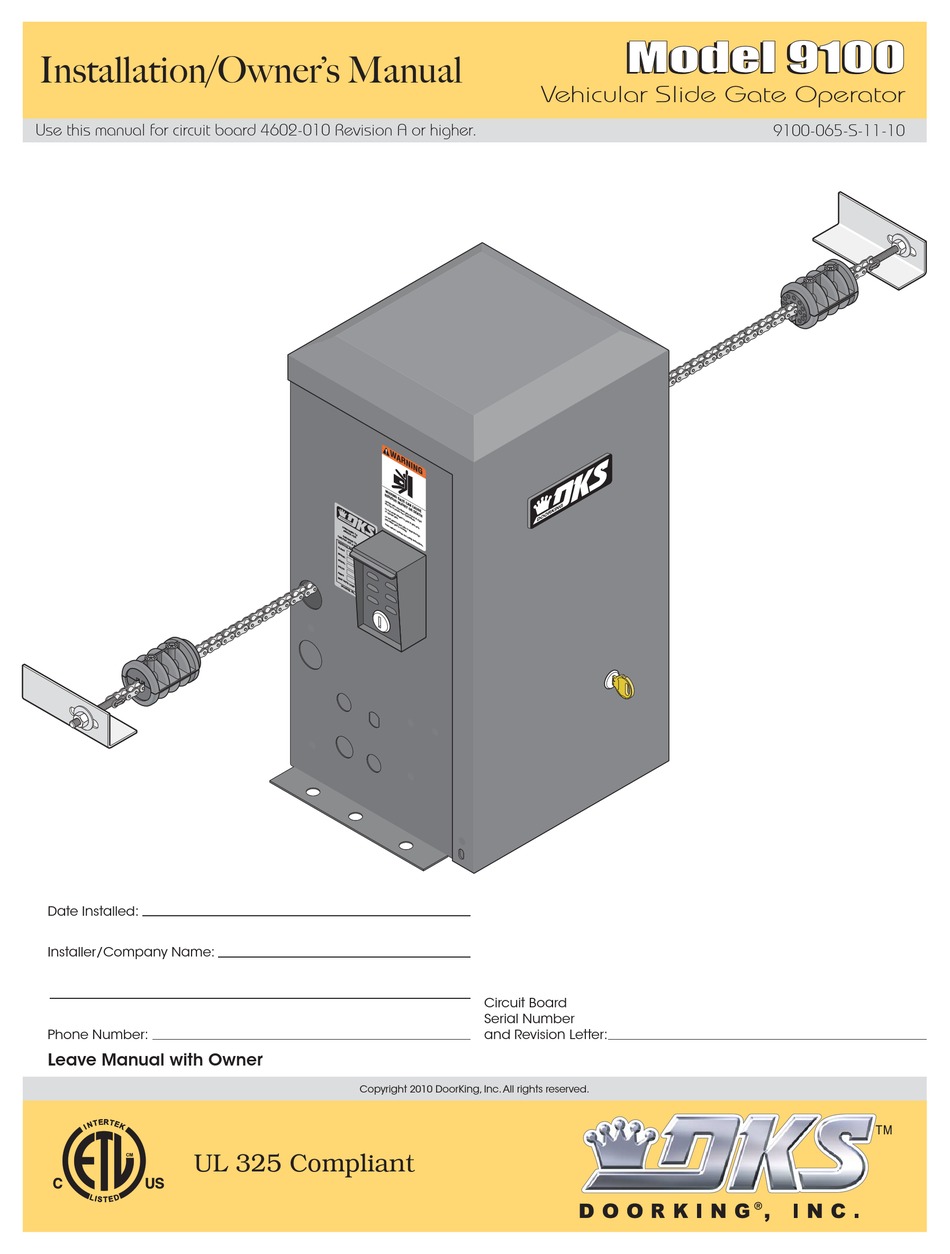 DKS 9100 INSTALLATION & OWNER'S MANUAL Pdf Download | ManualsLib