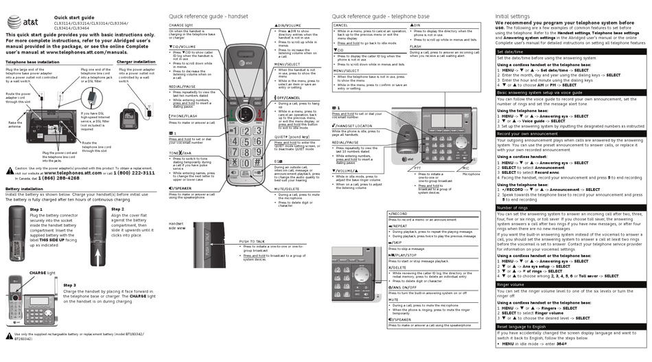 AT&T CL83114 QUICK START MANUAL Pdf Download ManualsLib