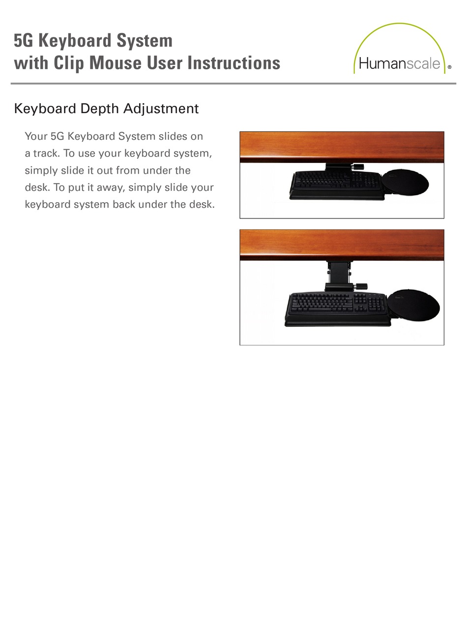 HUMANSCALE 5G KEYBOARD SYSTEM USER INSTRUCTIONS Pdf Download ManualsLib