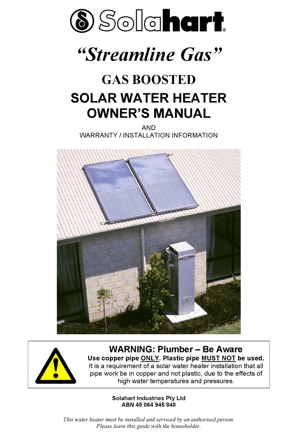 SOLAHART STREAMLINE GAS OWNER'S MANUAL Pdf Download | ManualsLib