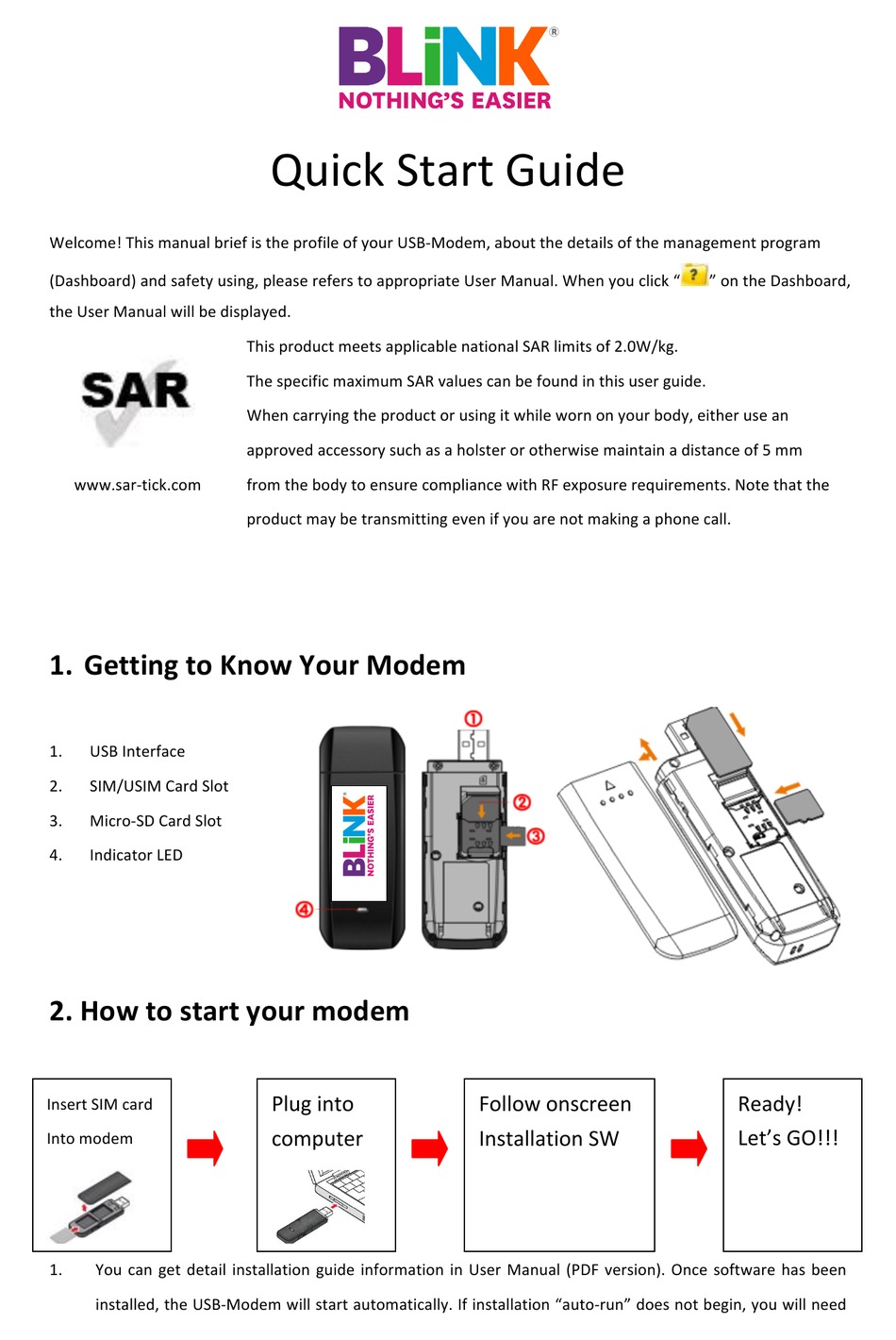 BLINK USB MODEM QUICK START MANUAL Pdf Download ManualsLib