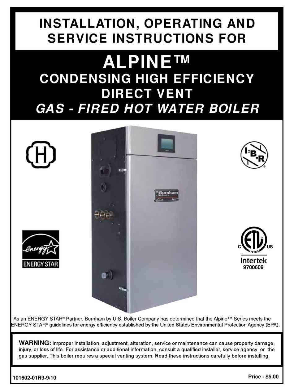 BURNHAM WATER BOILER INSTALLATION, OPERATING AND SERVICE INSTRUCTIONS