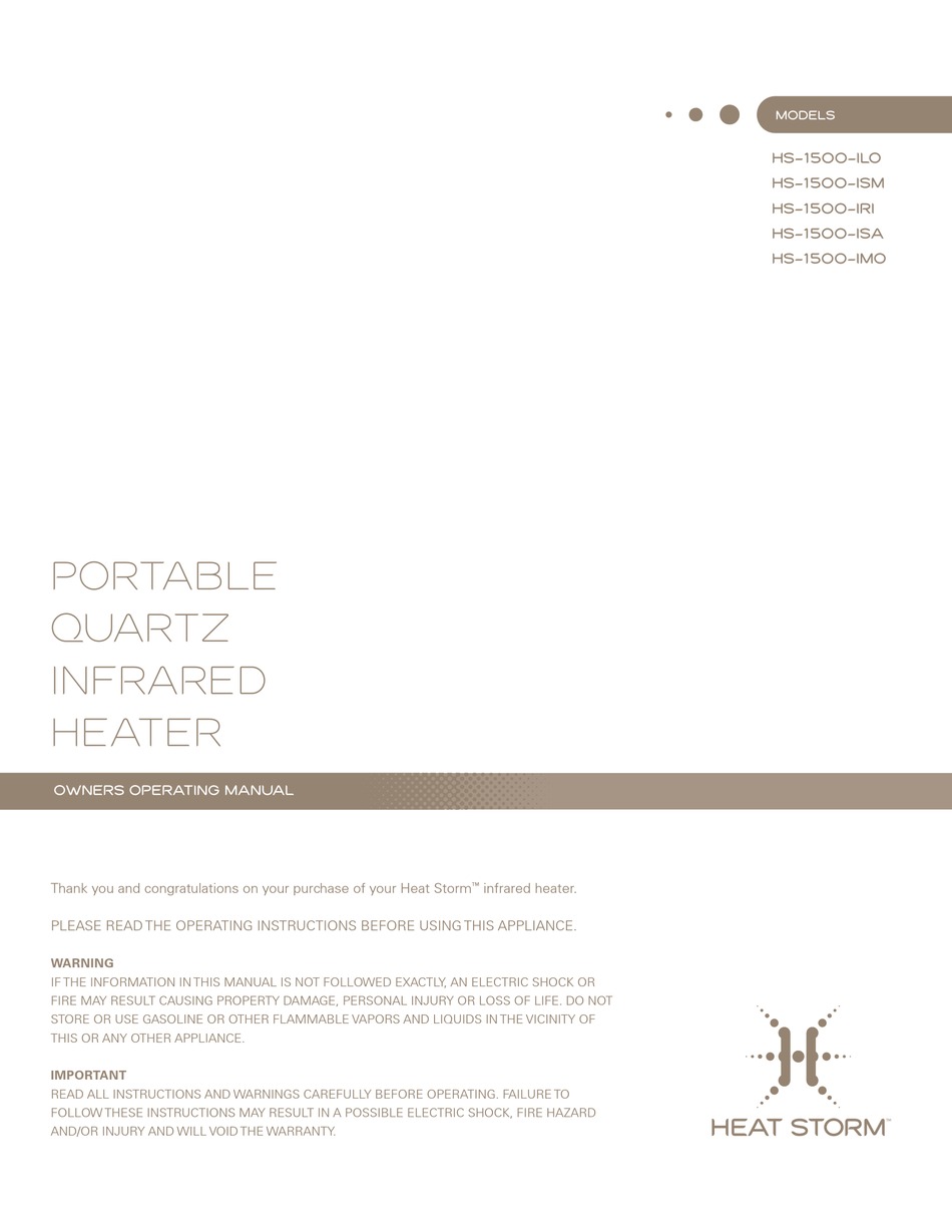HEAT STORM HS–1500-ILOHS-1500-ISM OWNER'S OPERATING MANUAL Pdf Download |  ManualsLib