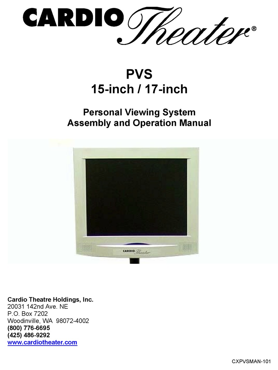Cardio Theater 15 Tft Lcd Tv Assembly And Operation Manual Pdf Download Manualslib