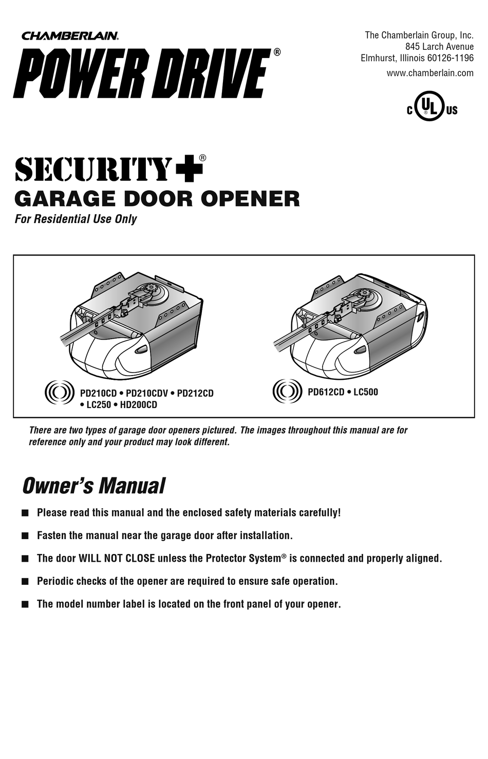 CHAMBERLAIN POWER DRIVE PD210CD OWNER'S MANUAL Pdf Download ManualsLib
