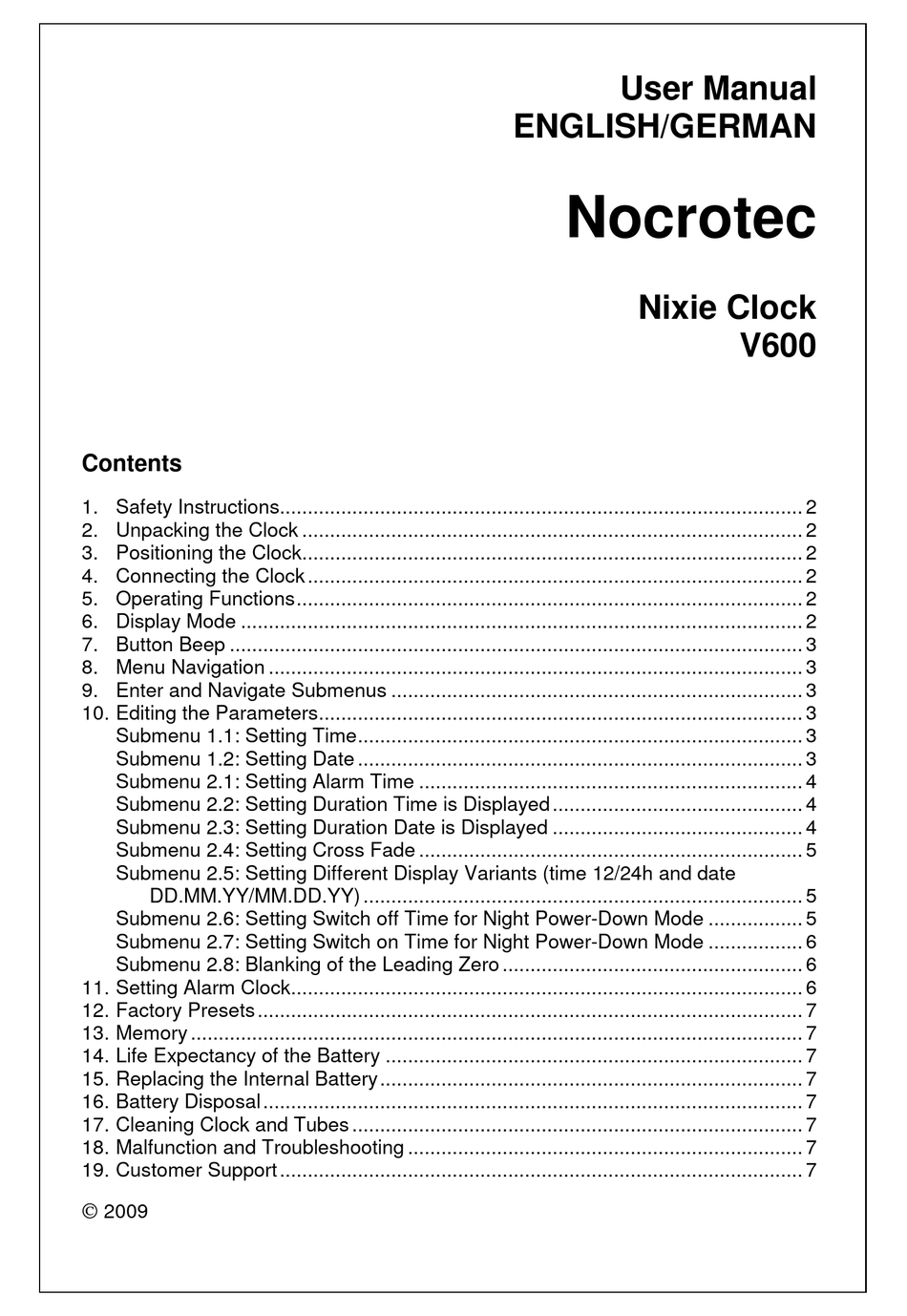 NOCROTEC NIXIE CLOCK V600 USER MANUAL Pdf Download ManualsLib